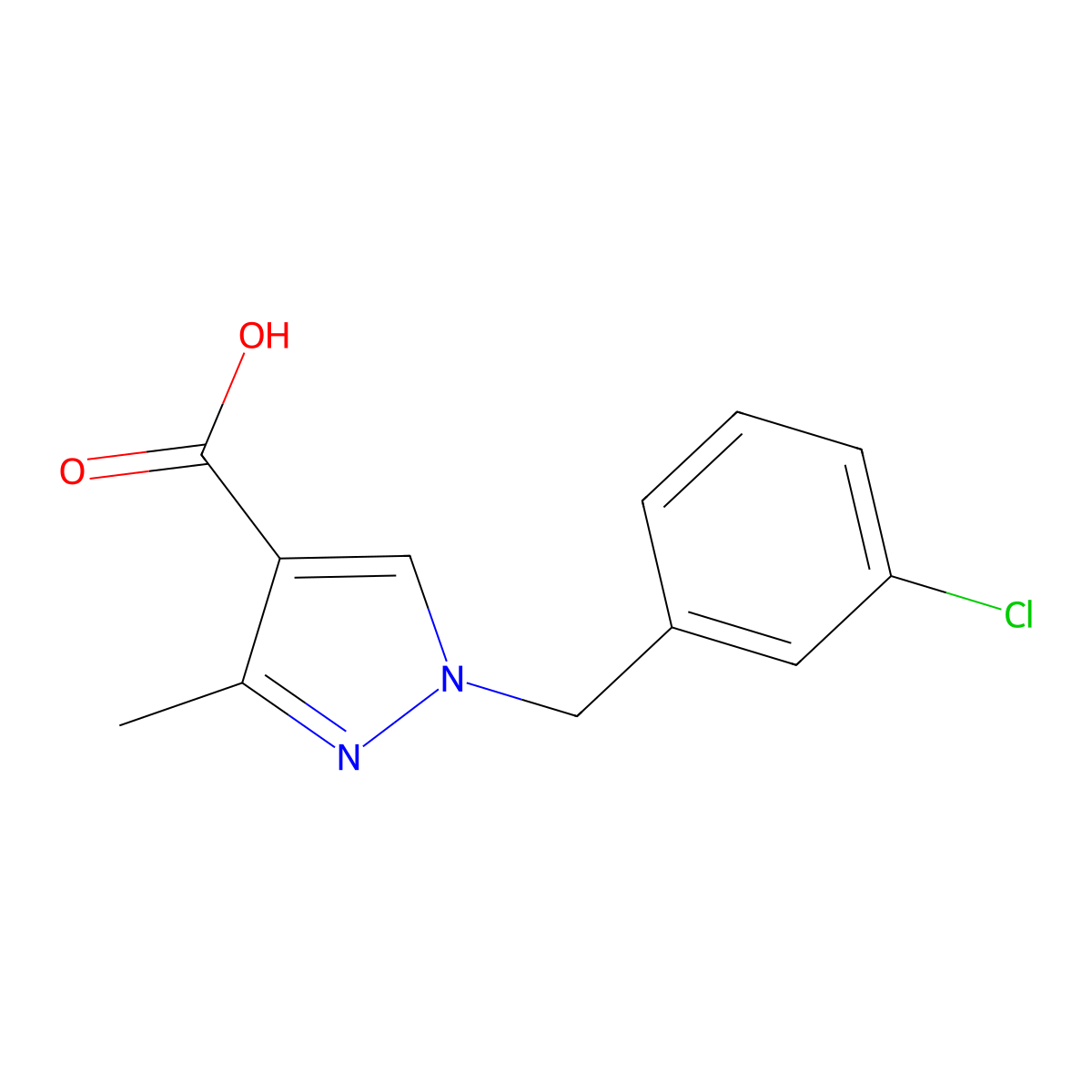 1-[(3-chlorophenyl)methyl]-3-methyl-1H-pyrazole-4-carboxylic acid molecular structure, CAS 1376361-53-3