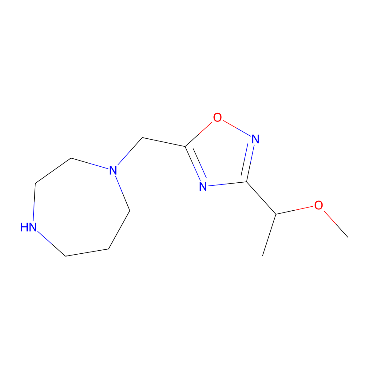 1-{[3-(1-Methoxyethyl)-1,2,4-oxadiazol-5-yl]methyl}-1,4-diazepane molecular structure, CAS 1376367-37-1