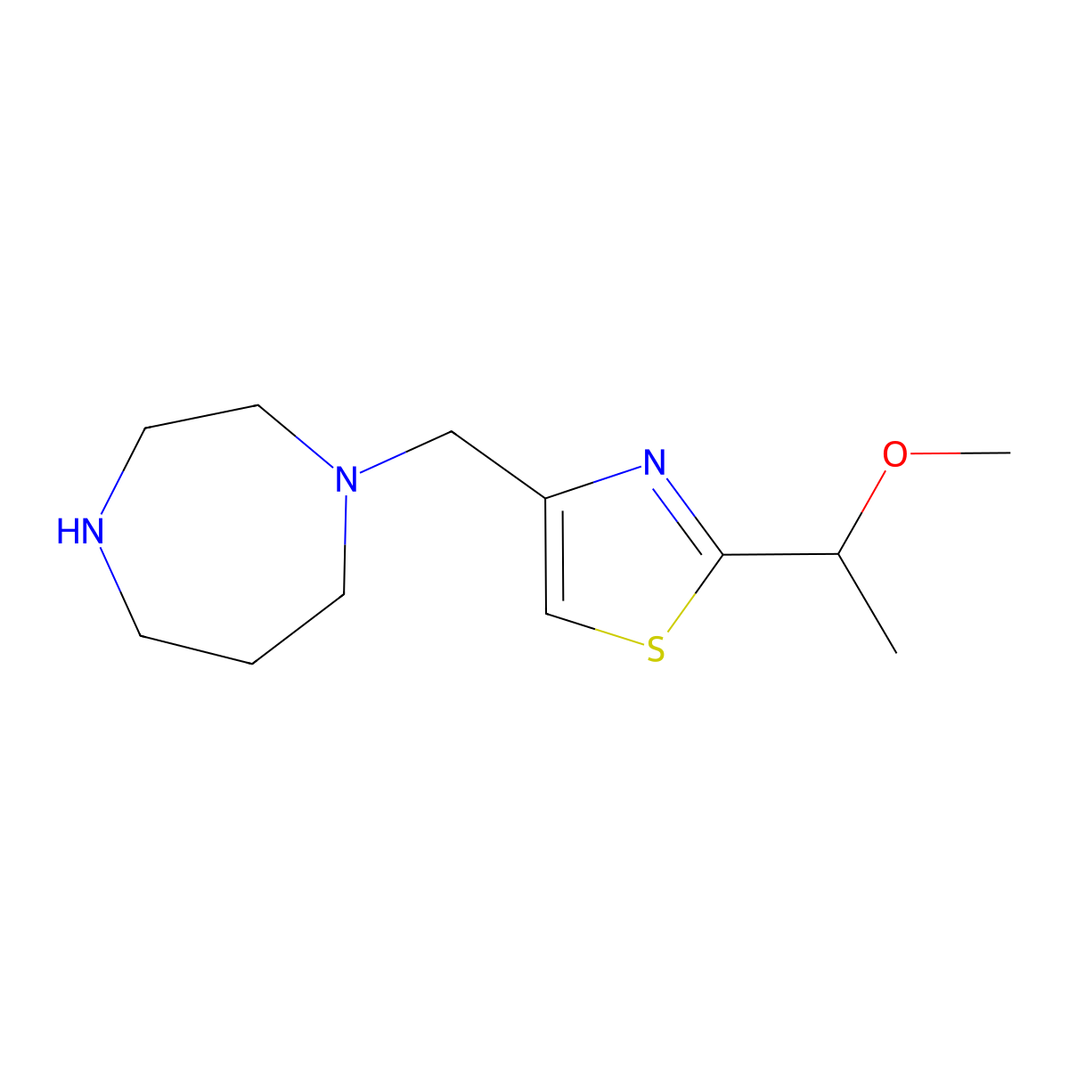 1-{[2-(1-Methoxyethyl)-1,3-thiazol-4-yl]methyl}-1,4-diazepane molecular structure, CAS 1376372-41-6