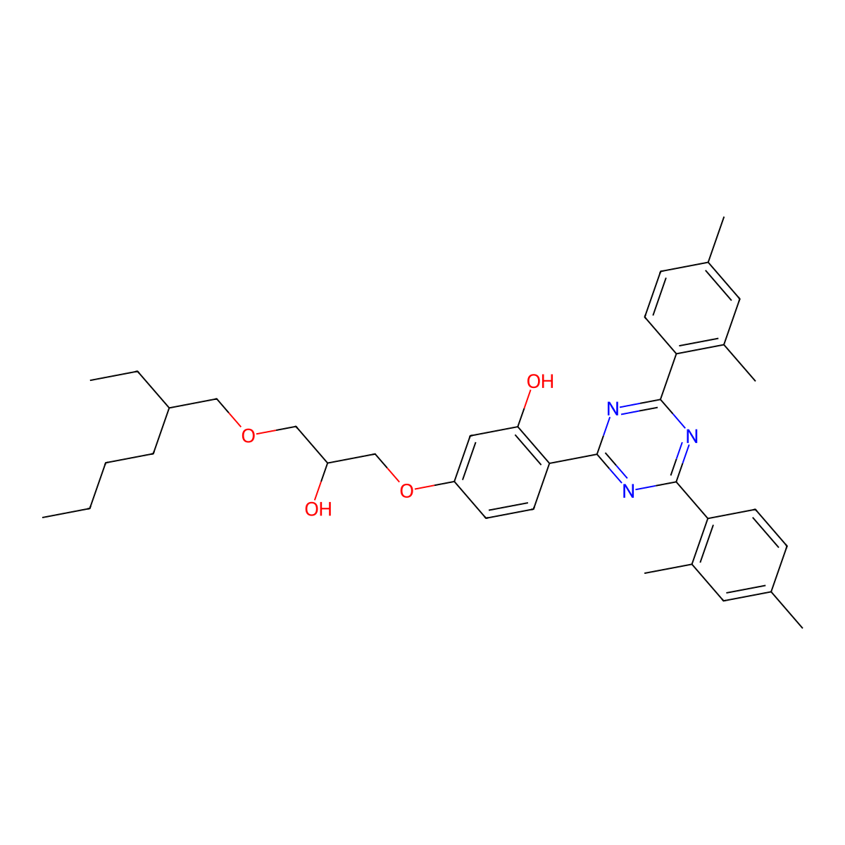 2-(4,6-Bis(2,4-dimethylphenyl)-1,3,5-triazin-2-yl)-5-(3-((2-ethylhexyl)oxy)-2-hydroxypropoxy)phenol molecular structure, CAS 137658-79-8