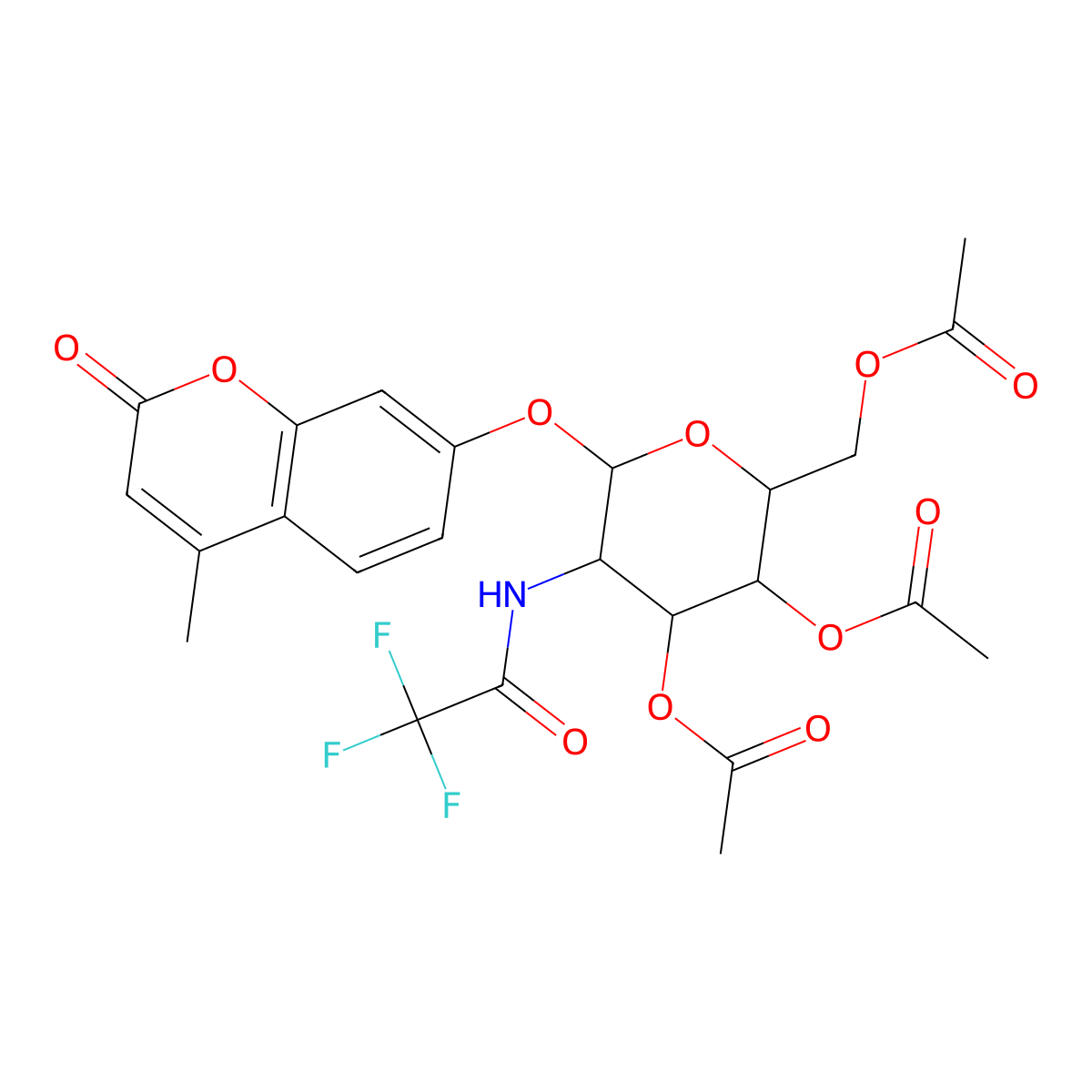 4-Methylumbelliferyl3,4,6-tri-O-acetyl-2-deoxy-2-trifluoroacetamido-a-D-glucopyranoside molecular structure, CAS 137686-92-1