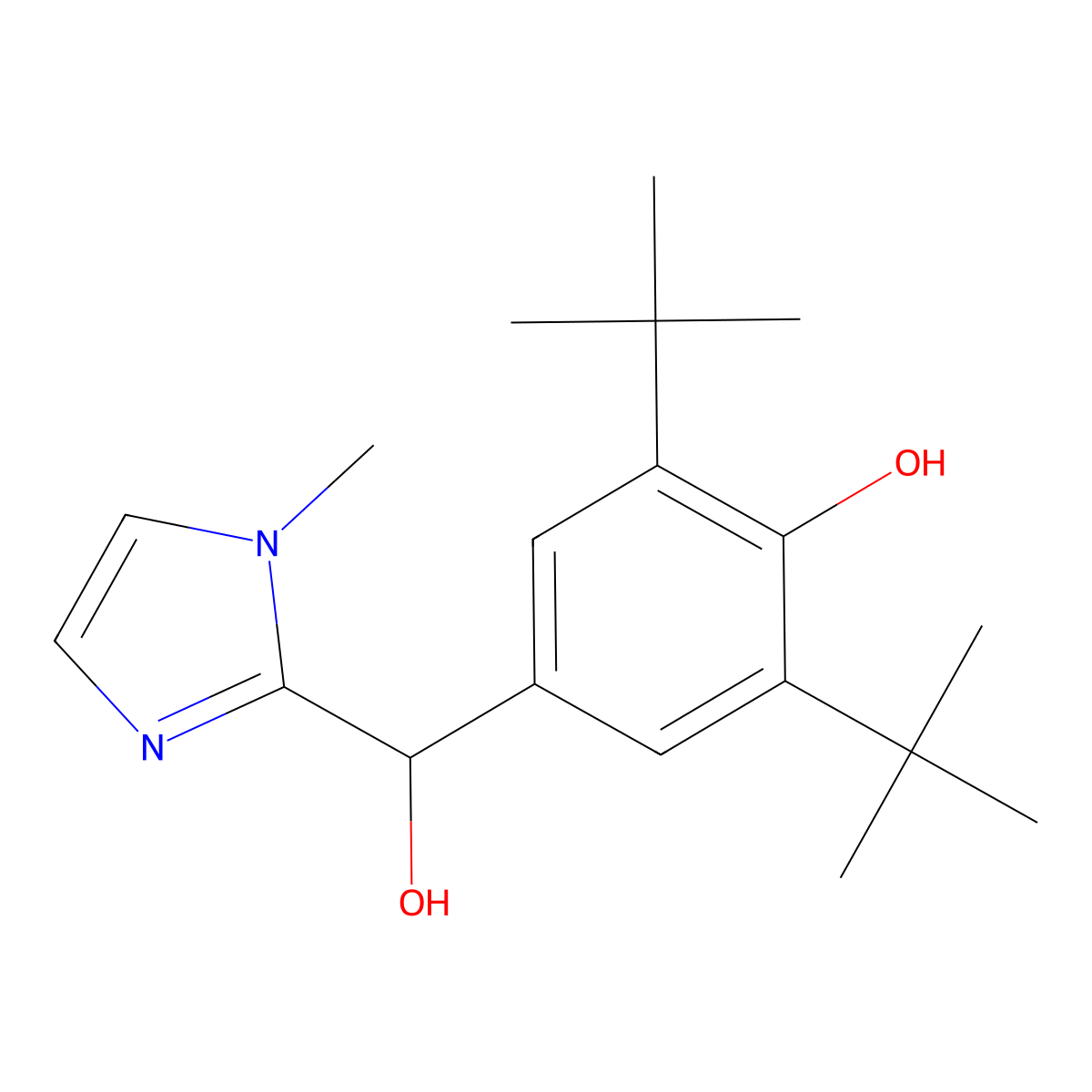 2,6-Ditert-butyl-4-[hydroxy-(1-methylimidazol-2-yl)methyl]phenol molecular structure, CAS 137689-80-6
