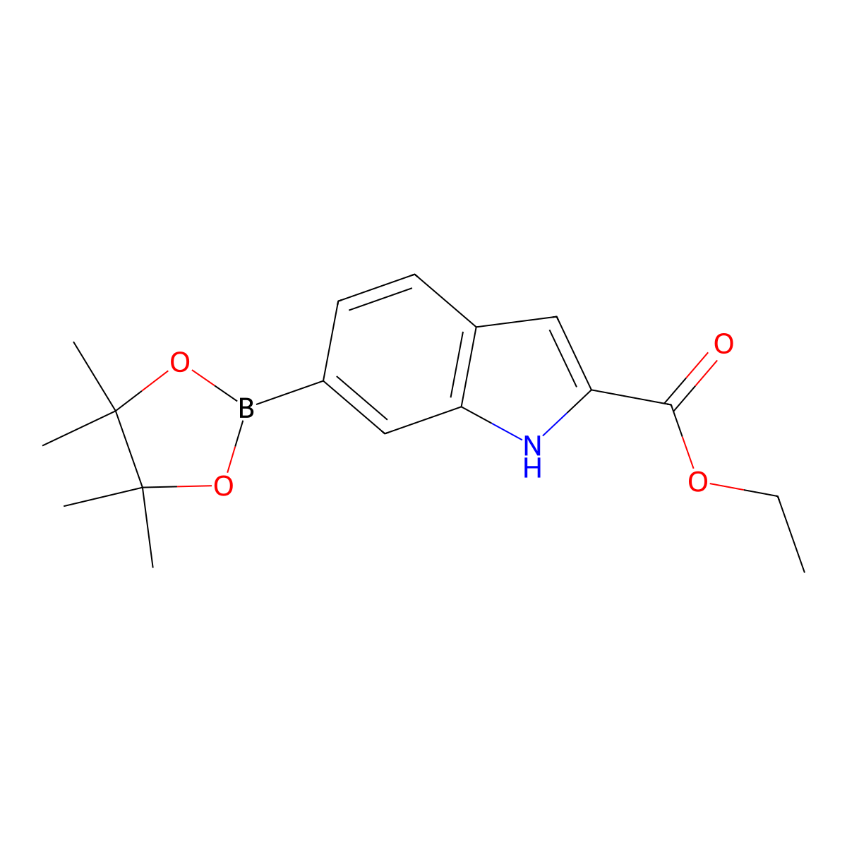 ethyl 6-(4,4,5,5-tetramethyl-1,3,2-dioxaborolan-2-yl)-1H-indole-2-carboxylate molecular structure, CAS 1376938-36-1