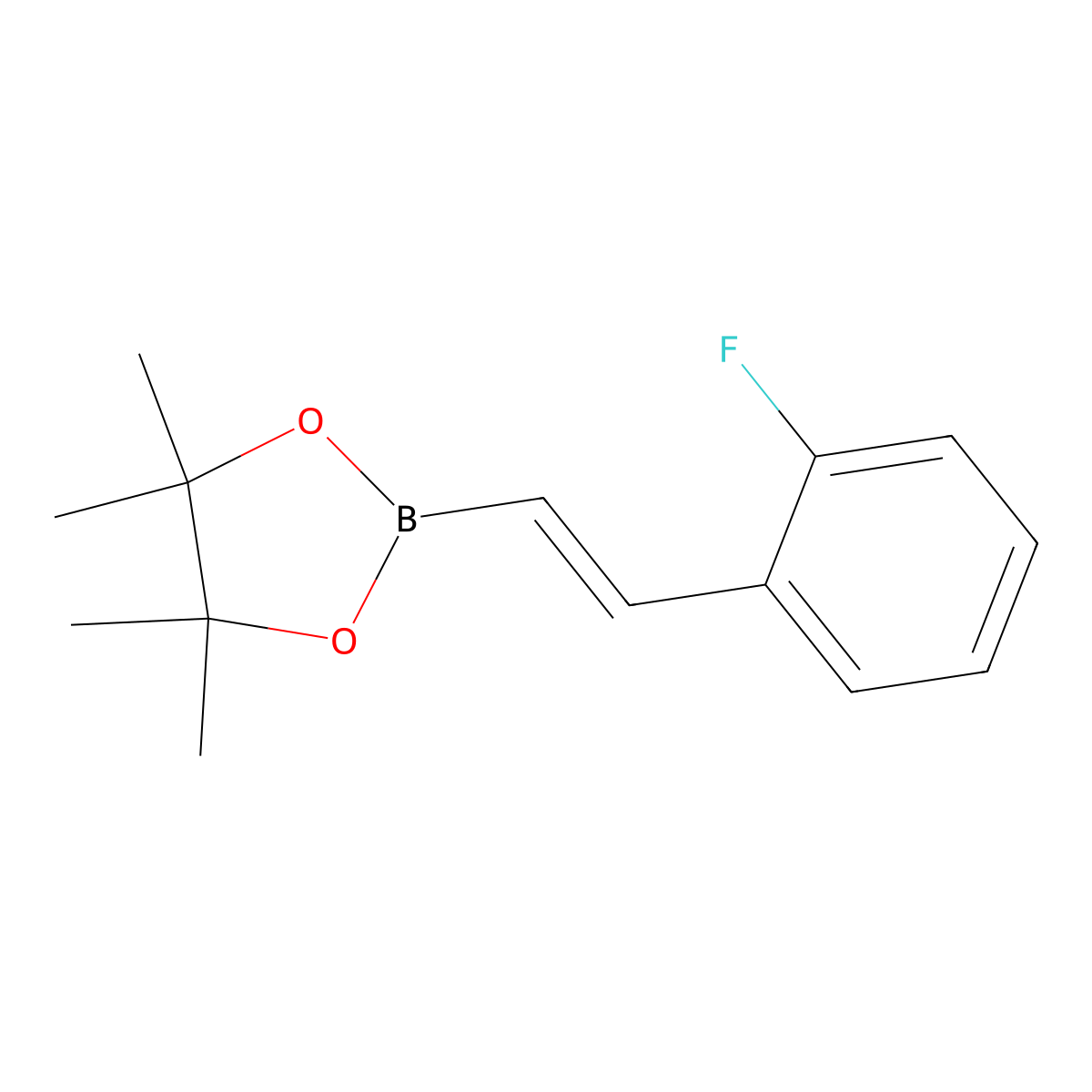 2-[(E)-2-(2-fluorophenyl)ethenyl]-4,4,5,5-tetramethyl-1,3,2-dioxaborolane molecular structure, CAS 1377152-43-6