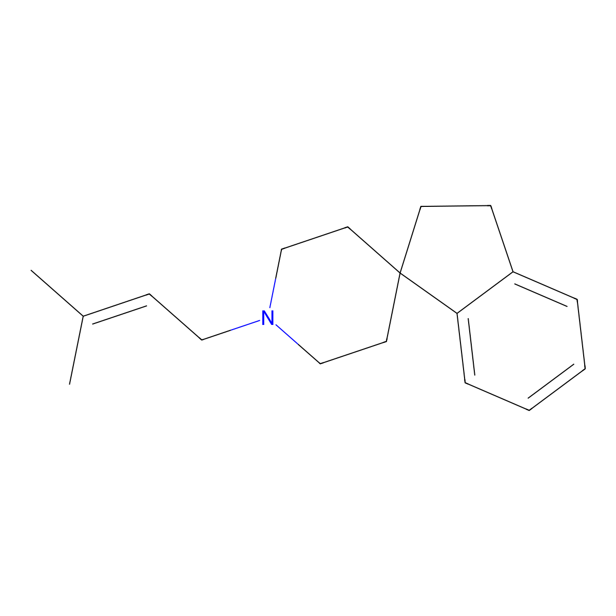 3,4-dihydro-1'-(3-methylbut-2-enyl)spiro(1H-indene-1,4'-piperidine) molecular structure, CAS 137730-58-6