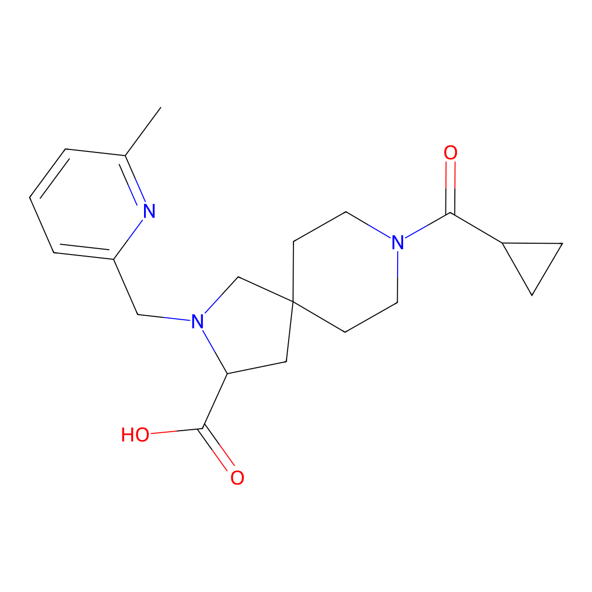8-(Cyclopropylcarbonyl)-2-[(6-methyl-2-pyridinyl)methyl]-2,8-diazaspiro[4.5]decane-3-carboxylic acid molecular structure, CAS 1377829-65-6