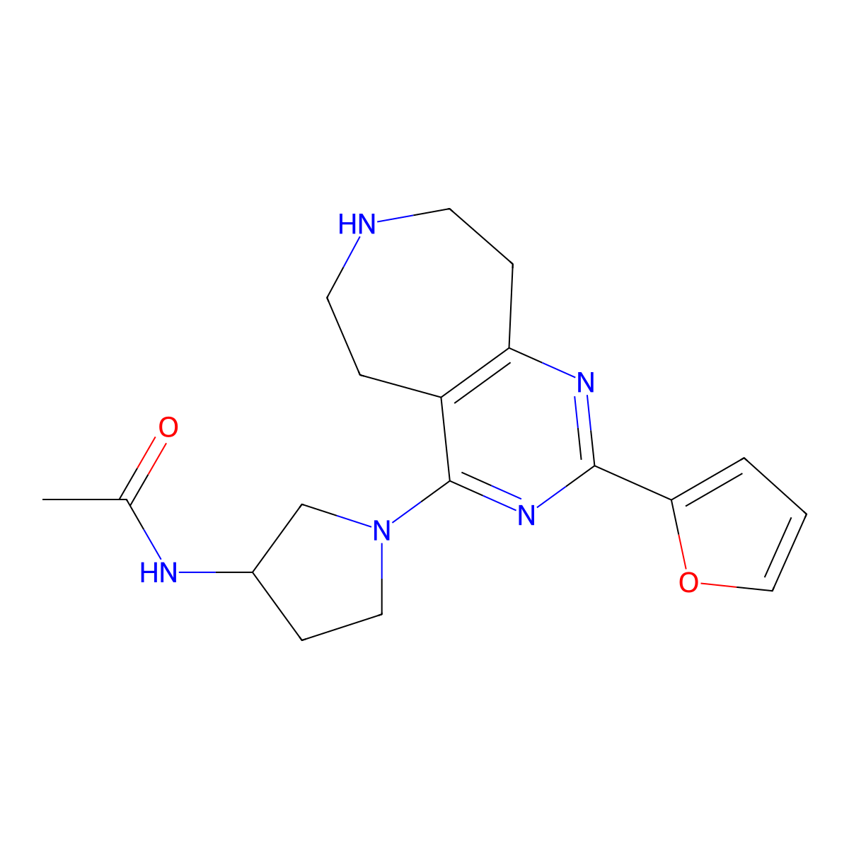 N-{1-[2-(Furan-2-YL)-5H,6H,7H,8H,9H-pyrimido[4,5-D]azepin-4-YL]pyrrolidin-3-YL}acetamide molecular structure, CAS 1377867-42-9