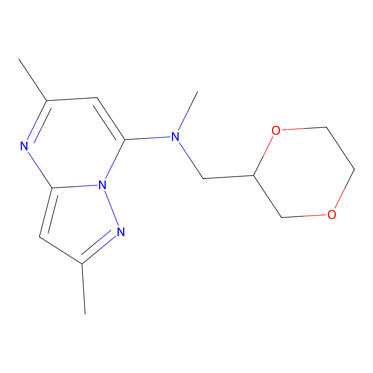 N-[(1,4-dioxan-2-yl)methyl]-N,2,5-trimethylpyrazolo[1,5-a]pyrimidin-7-amine molecular structure, CAS 1377869-37-8