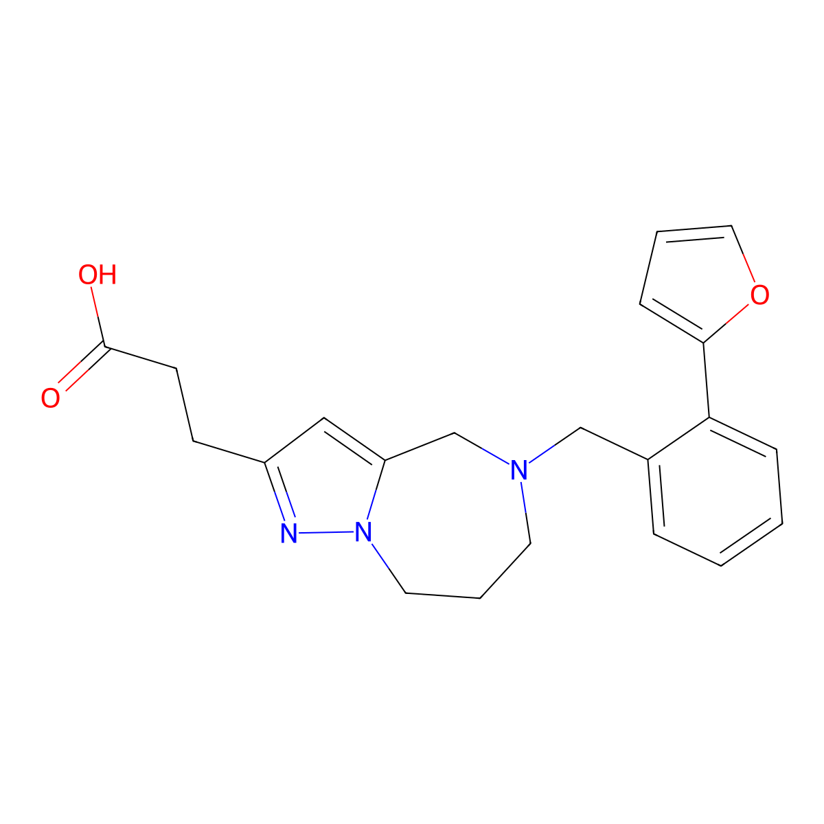 3-(5-{[2-(furan-2-yl)phenyl]methyl}-4H,5H,6H,7H,8H-pyrazolo[1,5-a][1,4]diazepin-2-yl)propanoic acid molecular structure, CAS 1377889-49-0