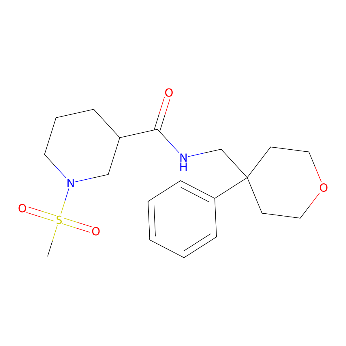 1-(methylsulfonyl)-N-[(4-phenyltetrahydro-2H-pyran-4-yl)methyl]piperidine-3-carboxamide molecular structure, CAS 1377918-82-5
