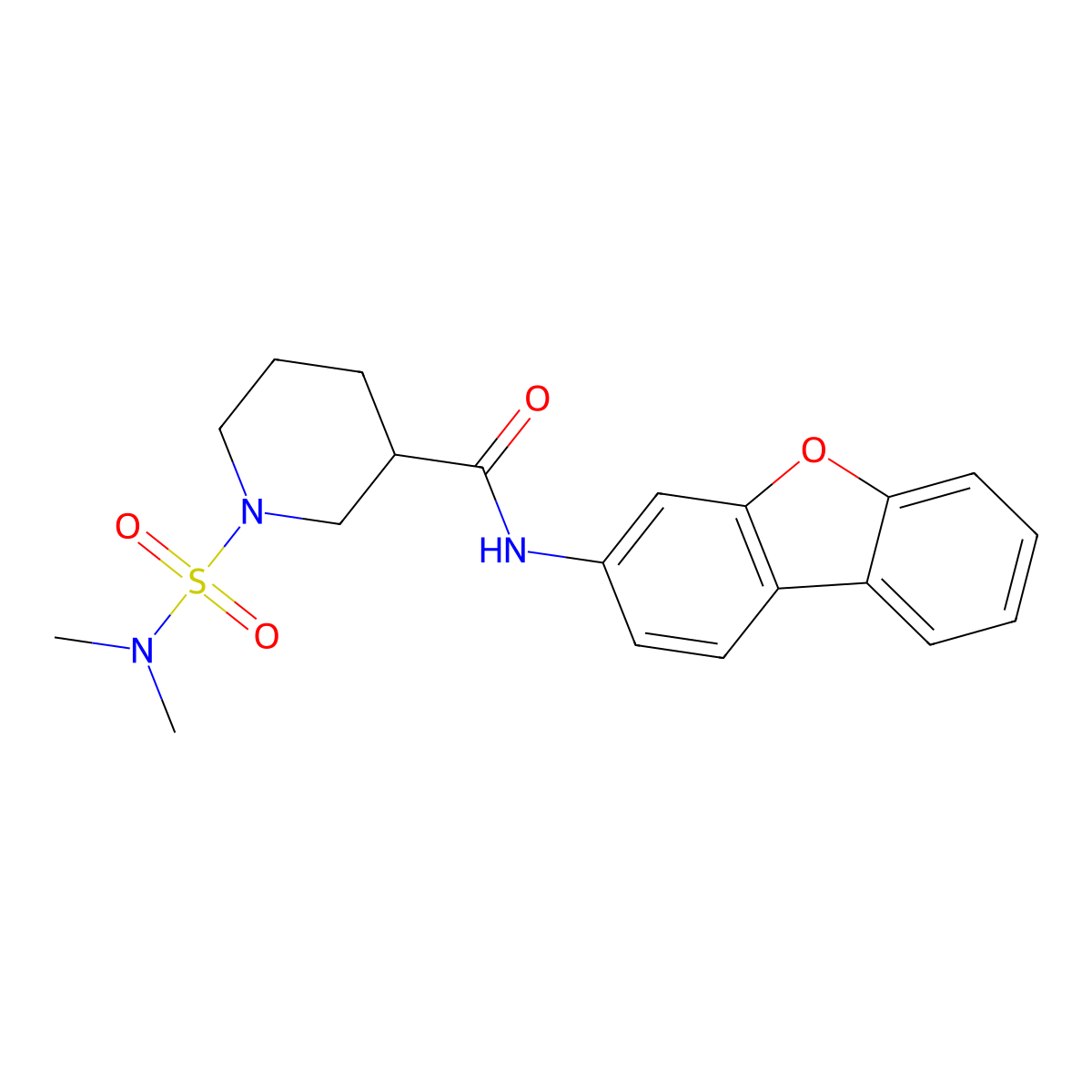 N-dibenzofuran-3-yl-1-(dimethylsulfamoyl)piperidine-3-carboxamide molecular structure, CAS 1377921-43-1