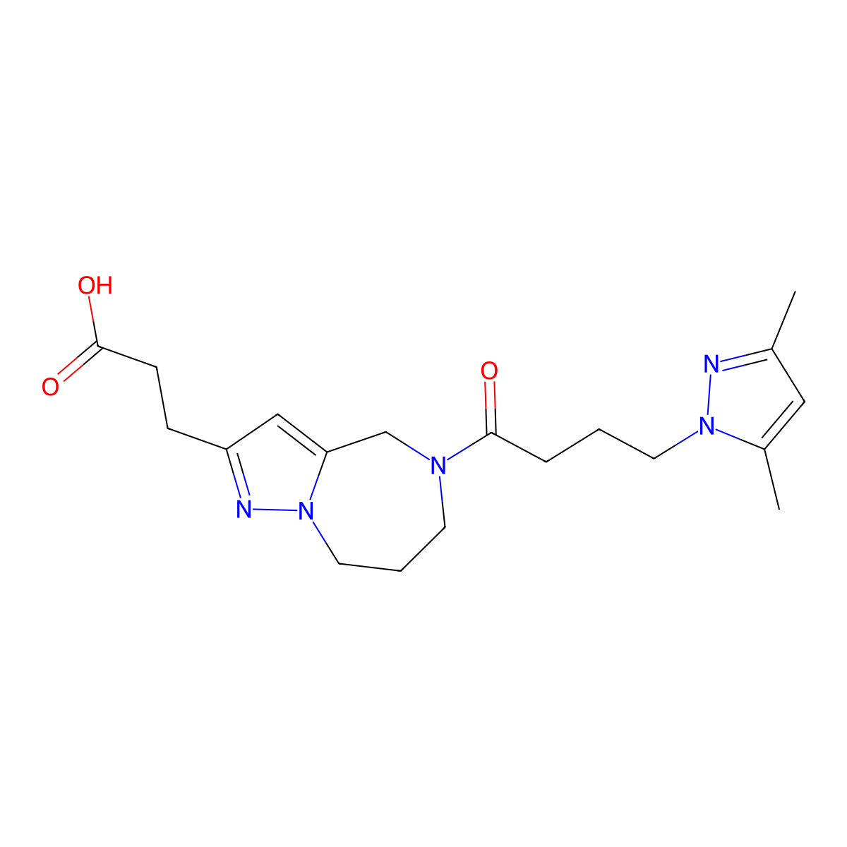 3-{5-[4-(3,5-dimethyl-1H-pyrazol-1-yl)butanoyl]-5,6,7,8-tetrahydro-4H-pyrazolo[1,5-a][1,4]diazepin-2-yl}propanoic acid molecular structure, CAS 1377927-73-5