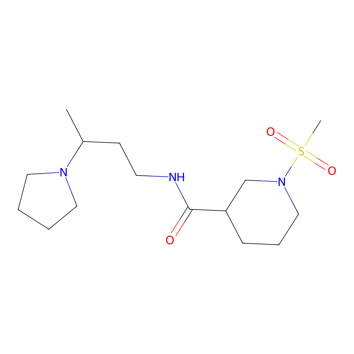 1-(methylsulfonyl)-N-[3-(pyrrolidin-1-yl)butyl]piperidine-3-carboxamide molecular structure, CAS 1377957-38-4