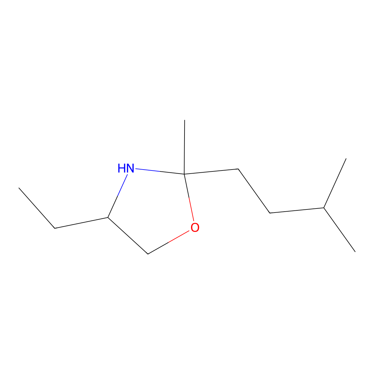 Oxazolidine, 4-ethyl-2-methyl-2-(3-methylbutyl)- molecular structure, CAS 137796-06-6