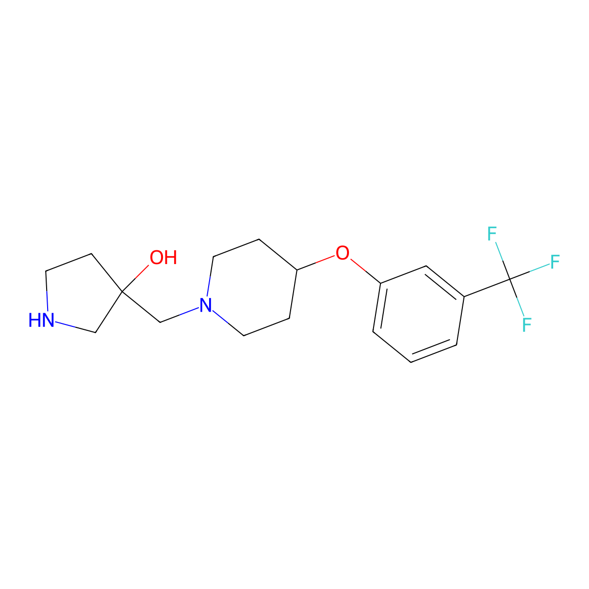 3-((4-(3-(Trifluoromethyl)phenoxy)piperidin-1-yl)methyl)pyrrolidin-3-ol molecular structure, CAS 1378017-05-0