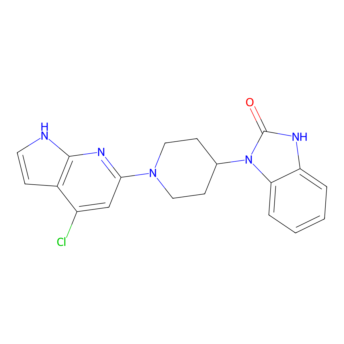 1-[1-(4-chloro-1H-pyrrolo[2,3-b]pyridin-6-yl)piperidin-4-yl]-1,3-dihydro-2H-benzimidazol-2-one molecular structure, CAS 1378147-10-4
