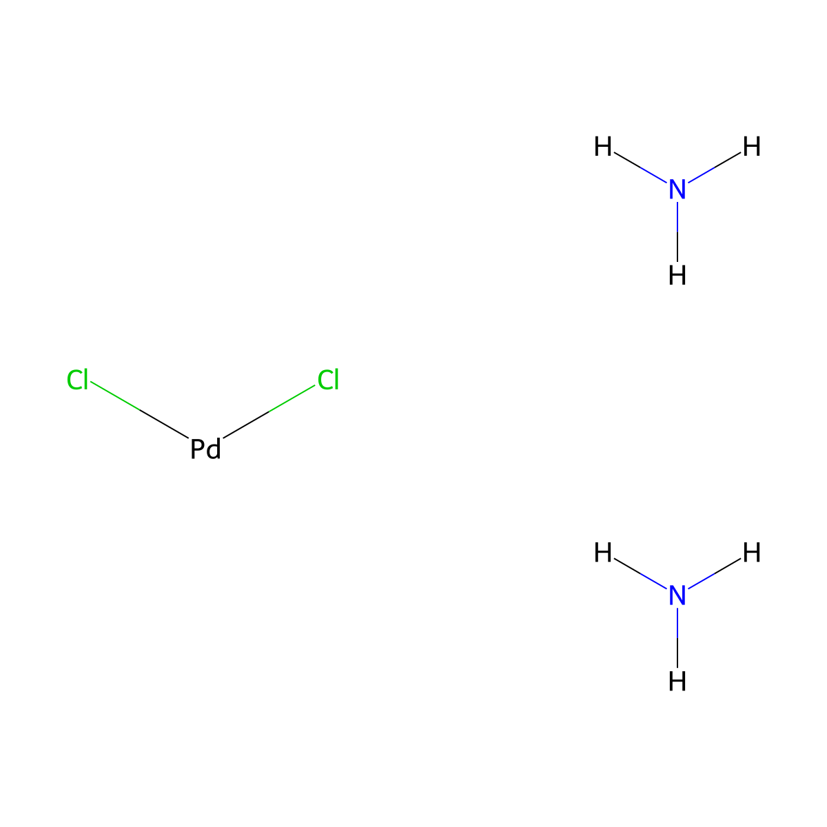 Palladium, diamminedichloro- molecular structure, CAS 13782-33-7