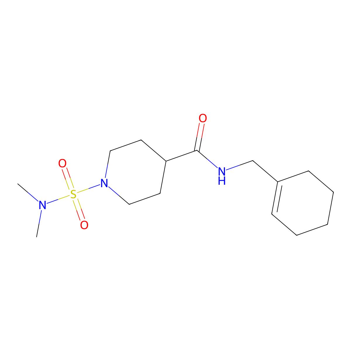 N-(cyclohex-1-en-1-ylmethyl)-1-(dimethylsulfamoyl)piperidine-4-carboxamide molecular structure, CAS 1378227-24-7