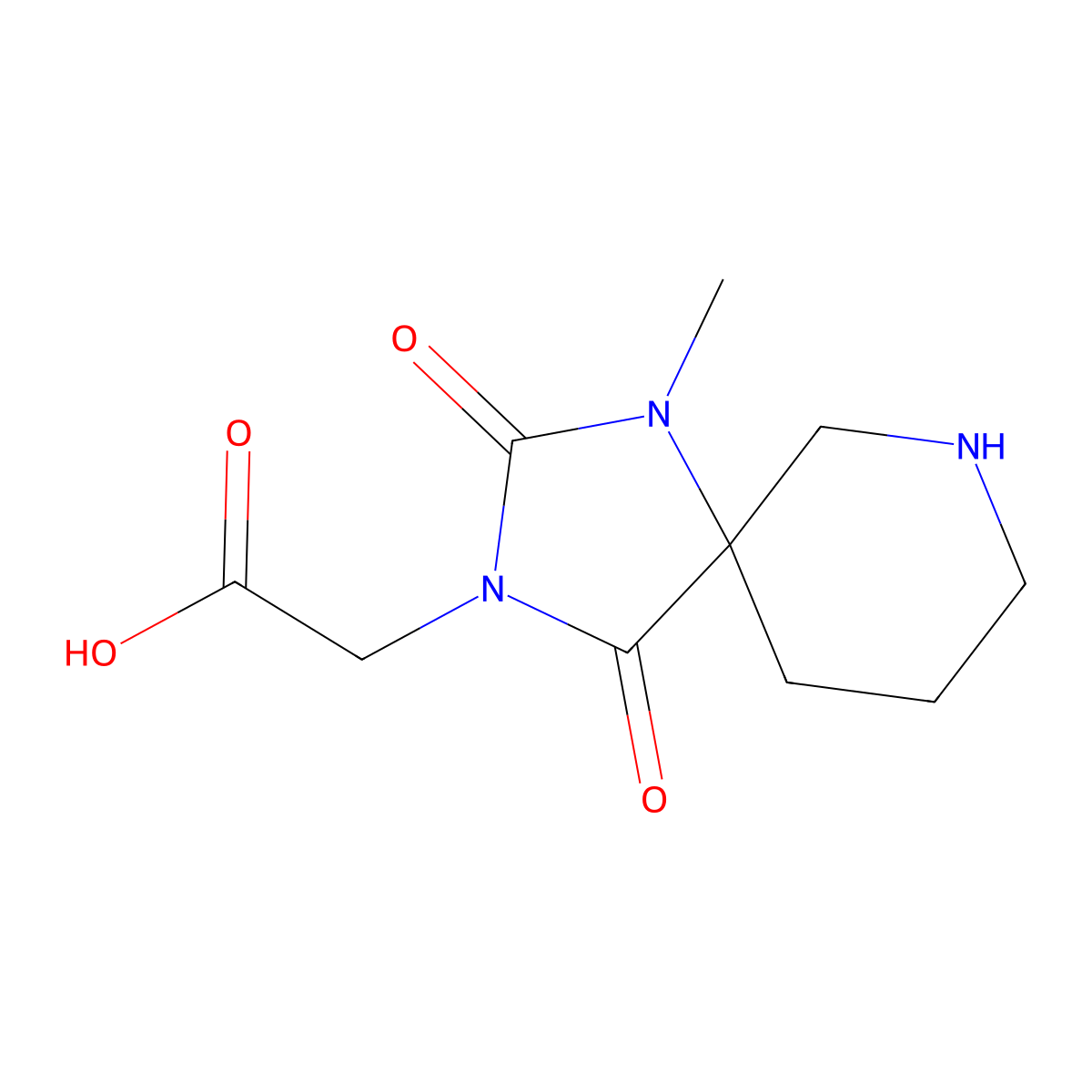 2-(1-Methyl-2,4-dioxo-1,3,7-triazaspiro[4.5]decan-3-yl)acetic acid molecular structure, CAS 1378255-06-1
