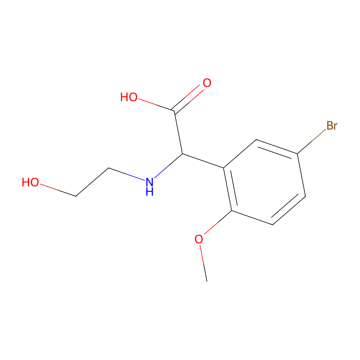 Benzeneacetic acid, 5-bromo-alpha-[(2-hydroxyethyl)amino]-2-methoxy- molecular structure, CAS 1378255-16-3
