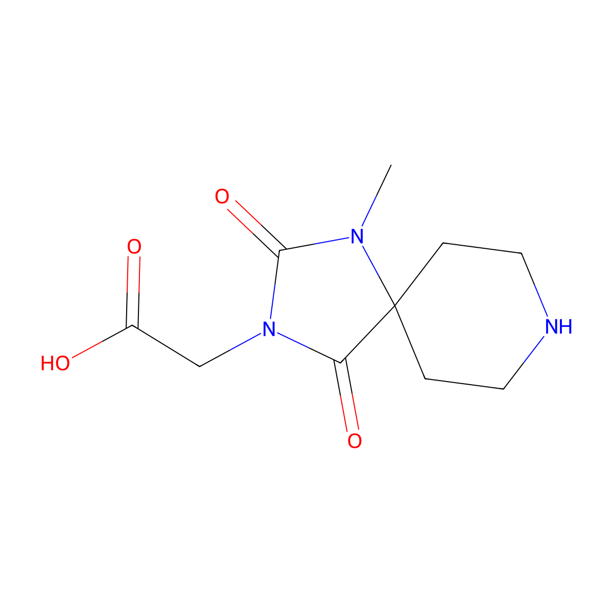 2-(1-Methyl-2,4-dioxo-1,3,8-triazaspiro[4.5]decan-3-yl)acetic acid molecular structure, CAS 1378255-53-8