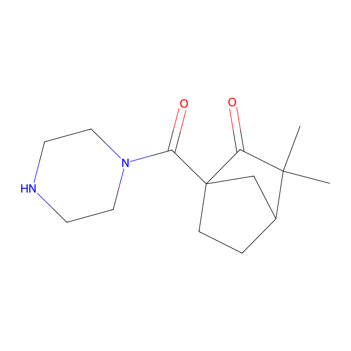 3,3-Dimethyl-1-(piperazine-1-carbonyl)bicyclo[2.2.1]heptan-2-one molecular structure, CAS 1378259-04-1