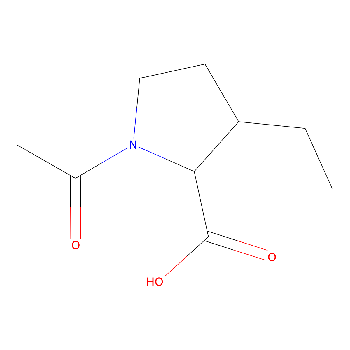 1-Acetyl-3-ethylpyrrolidine-2-carboxylic acid molecular structure, CAS 1378268-53-1