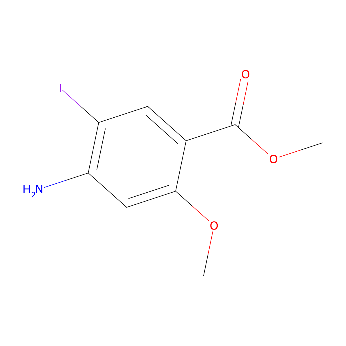Methyl 4-amino-5-iodo-2-methoxybenzoate molecular structure, CAS 137832-56-5