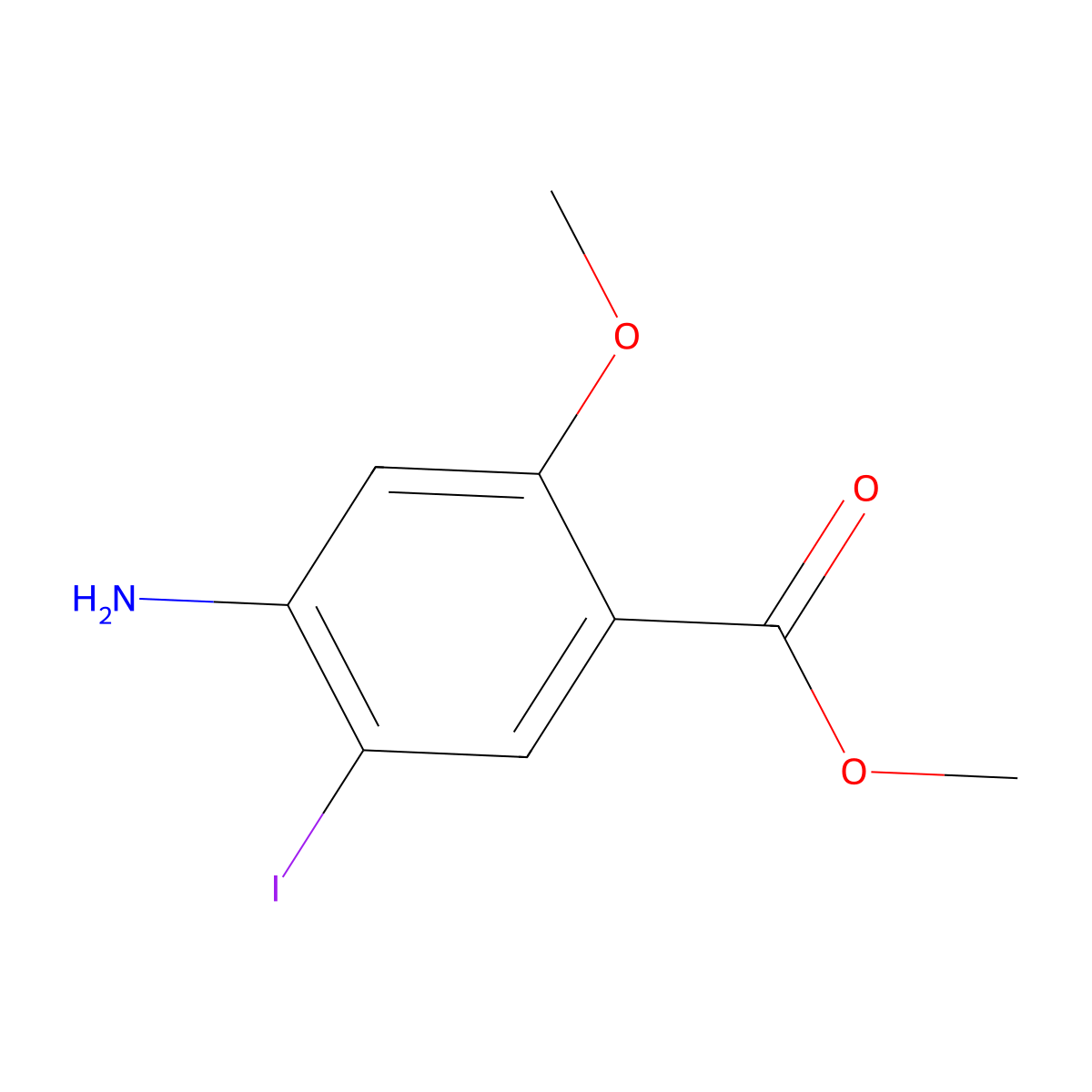 Methyl 4-amino-5-iodo-2-methoxybenzoate molecular structure, CAS 137832-56-5