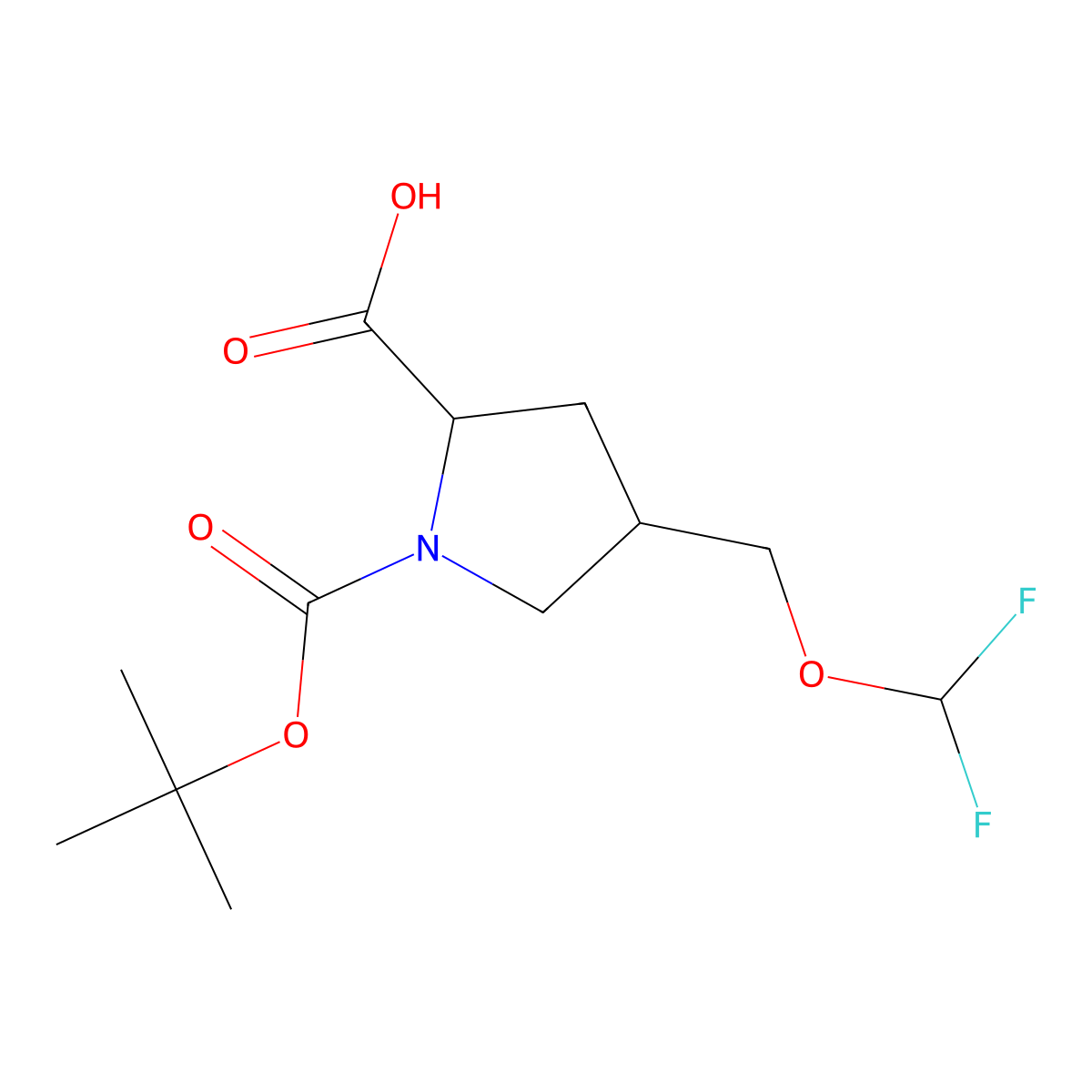 (2S,4S)-1-(tert-butoxycarbonyl)-4-((difluoromethoxy)methyl)pyrrolidine-2-carboxylic acid molecular structure, CAS 1378389-61-7