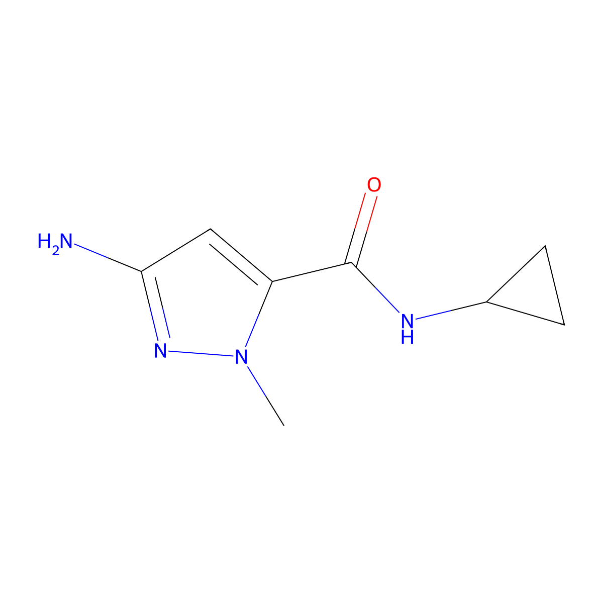 3-amino-N-cyclopropyl-1-methyl-1H-pyrazole-5-carboxamide molecular structure, CAS 1378483-91-0