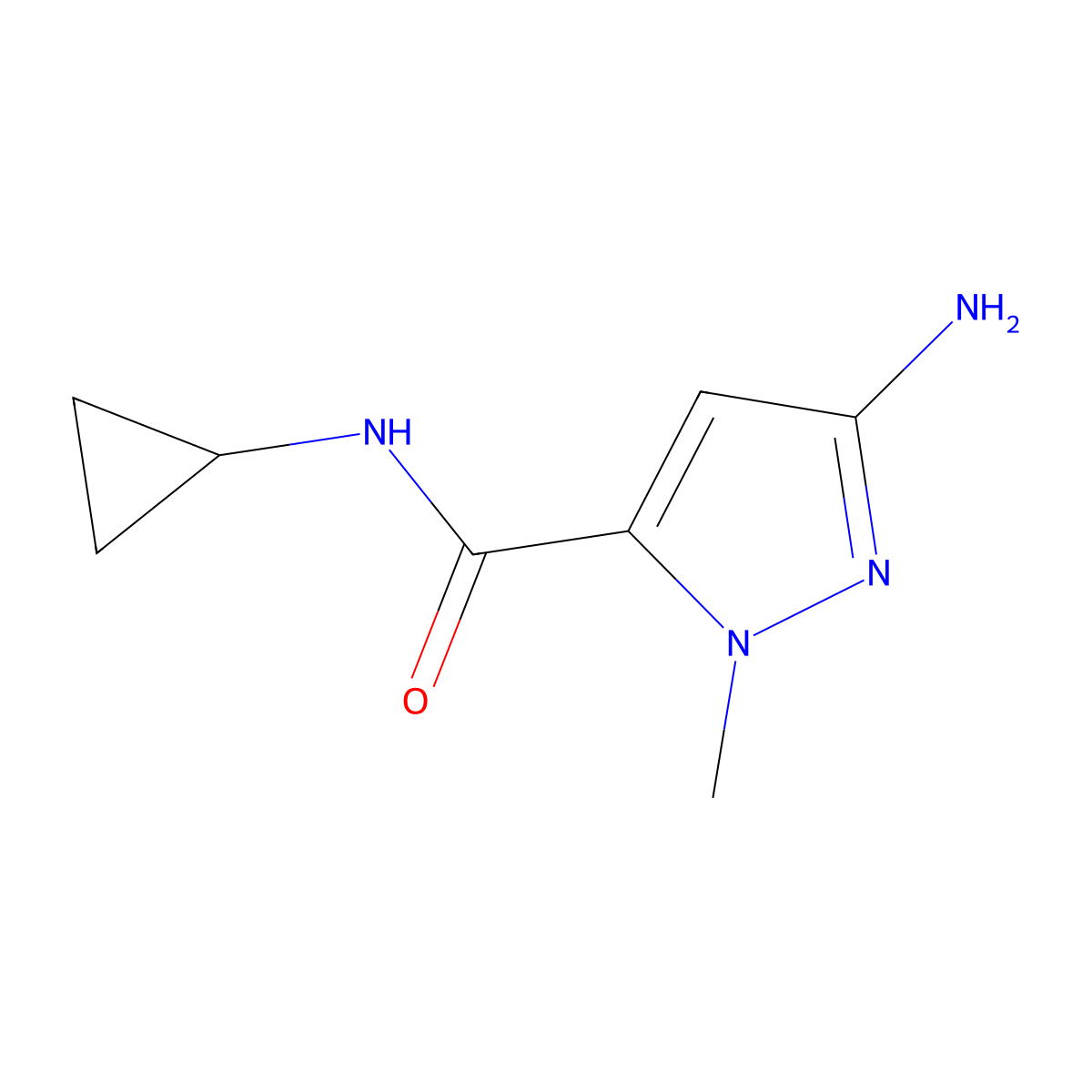 3-amino-N-cyclopropyl-1-methyl-1H-pyrazole-5-carboxamide molecular structure, CAS 1378483-91-0