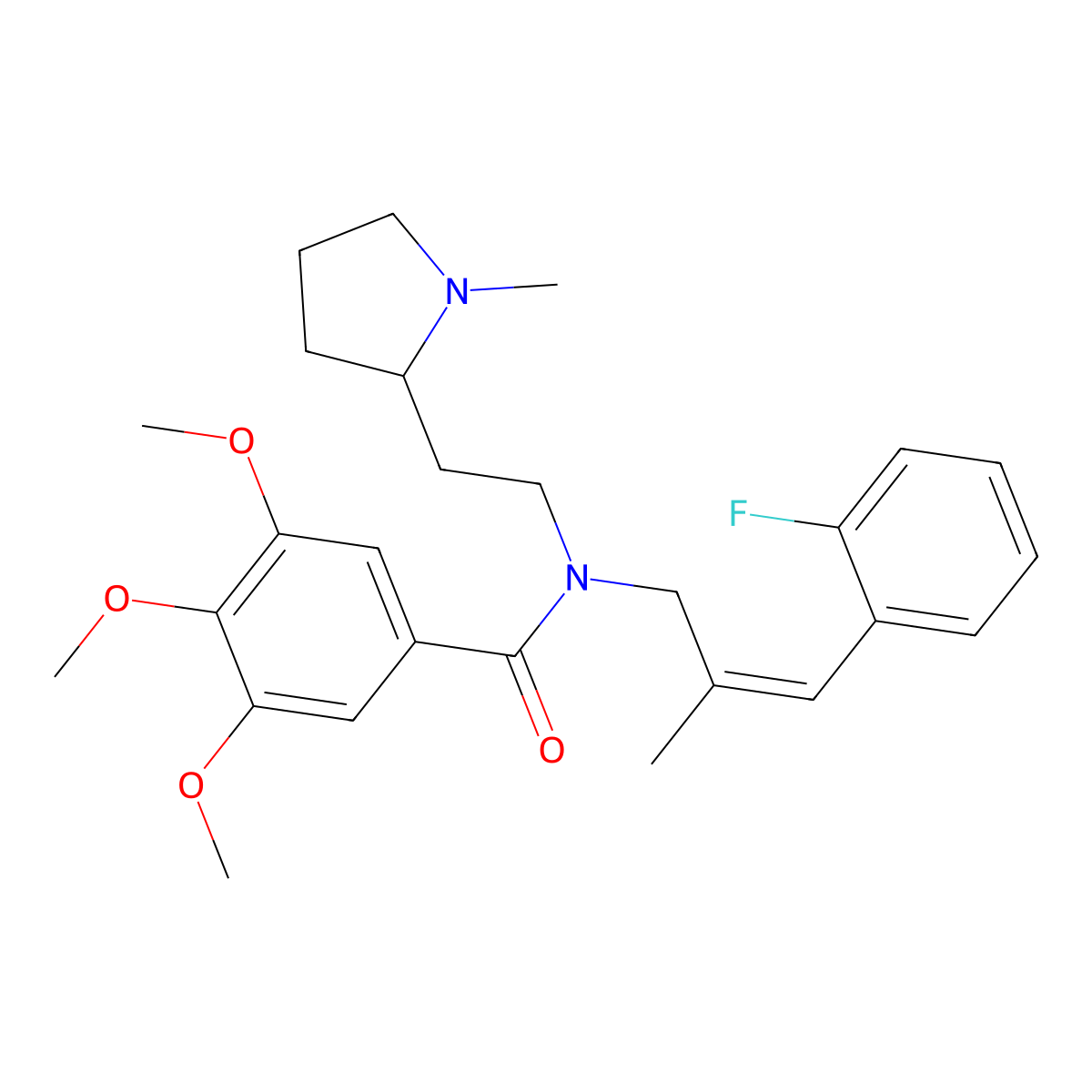 (E)-N-(3-(2-fluorophenyl)-2-methylallyl)-3,4,5-trimethoxy-N-(2-(1-methylpyrrolidin-2-yl)ethyl)benzamide molecular structure, CAS 1378524-41-4