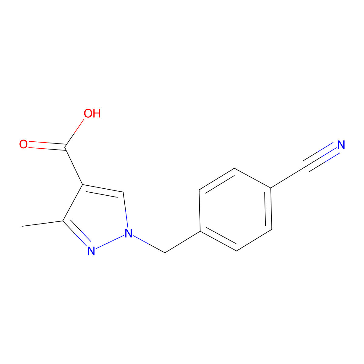 1-(4-Cyanobenzyl)-3-methyl-1H-pyrazole-4-carboxylic acid molecular structure, CAS 1378626-99-3