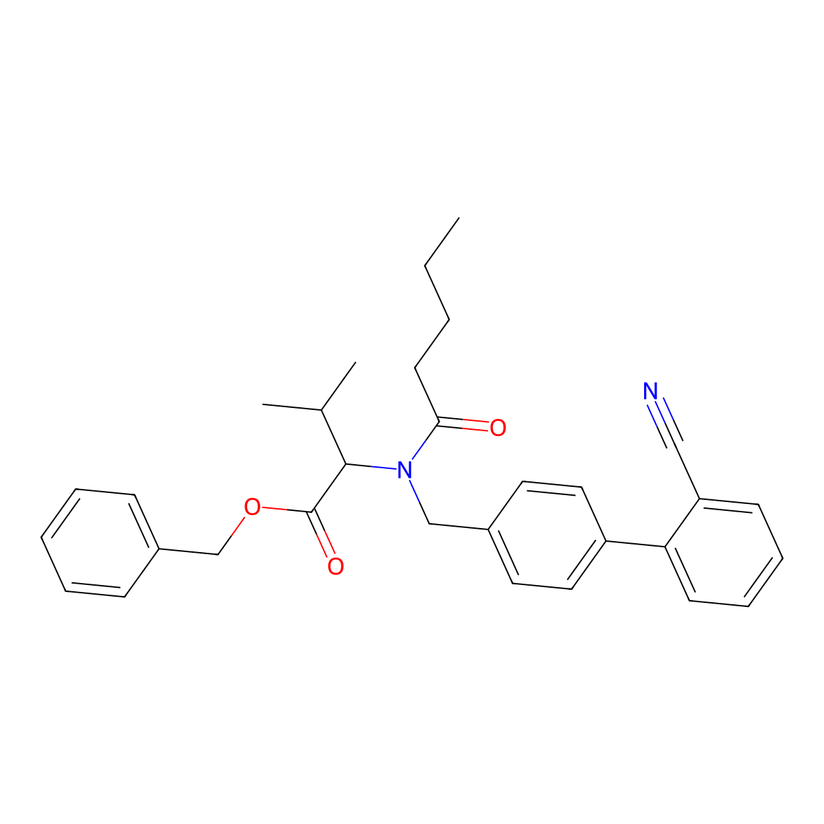 Benzyl(S)-2-((2'-cyanobiphenyl-4-ylmethyl)pentanoylamino)-3-methylbutyrate molecular structure, CAS 137864-22-3