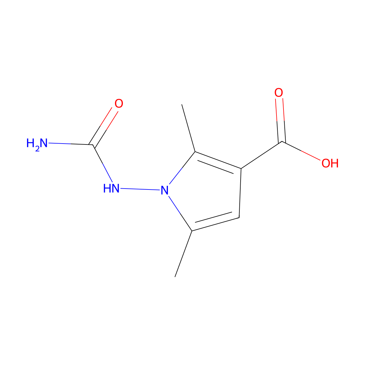1-(carbamoylamino)-2,5-dimethyl-1H-pyrrole-3-carboxylic acid molecular structure, CAS 1378700-07-2