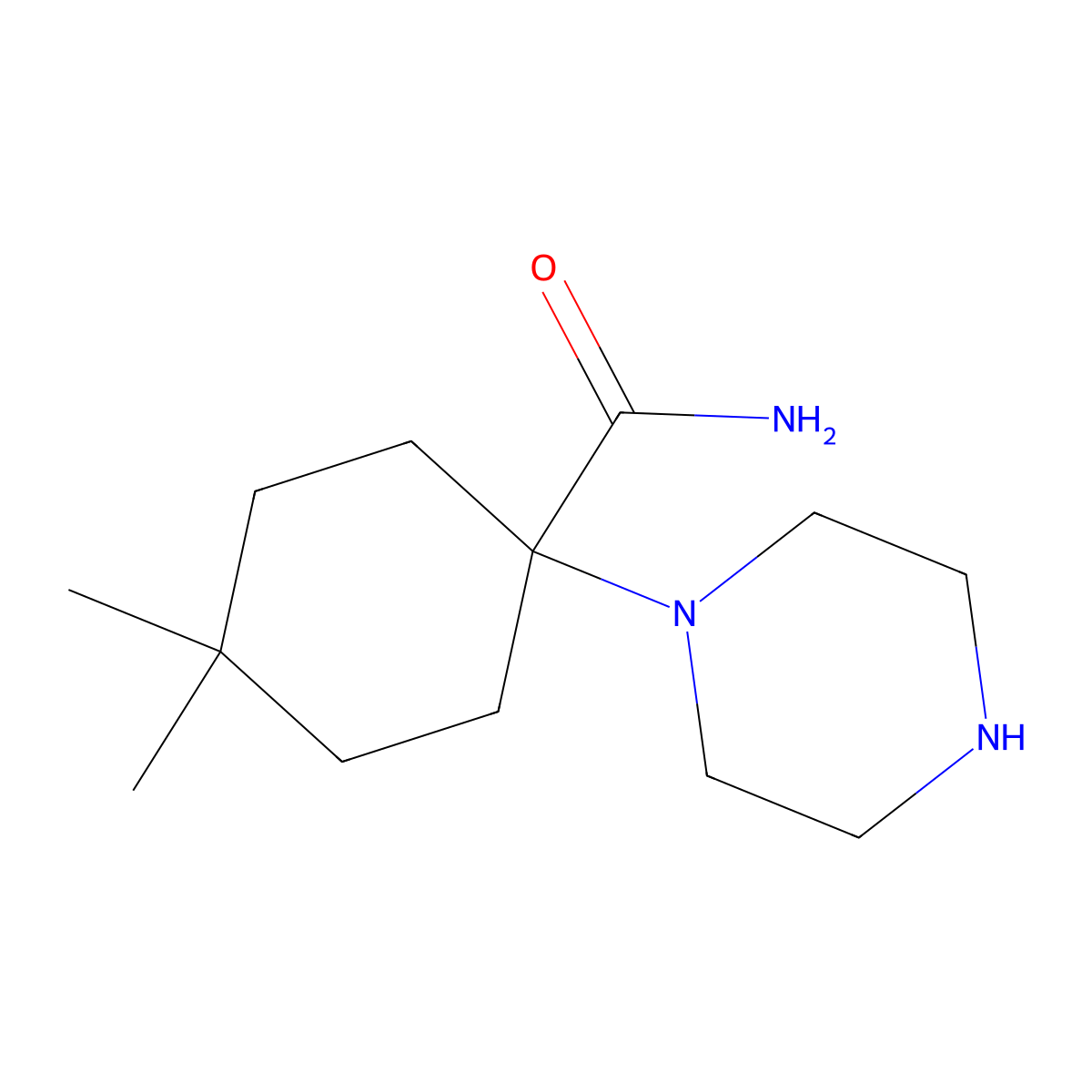 4,4-Dimethyl-1-(piperazin-1-yl)cyclohexane-1-carboxamide molecular structure, CAS 1378734-25-8