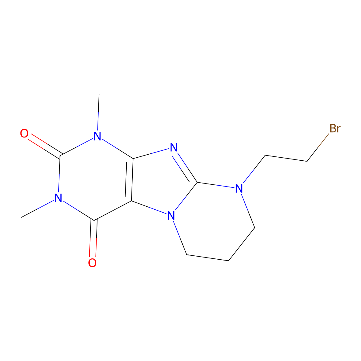 9-(2-Bromoethyl)-1,3-dimethyl-1,2,3,4,6,7,8,9-octahydropyrimido[2,1-f]purine-2,4-dione molecular structure, CAS 137881-71-1