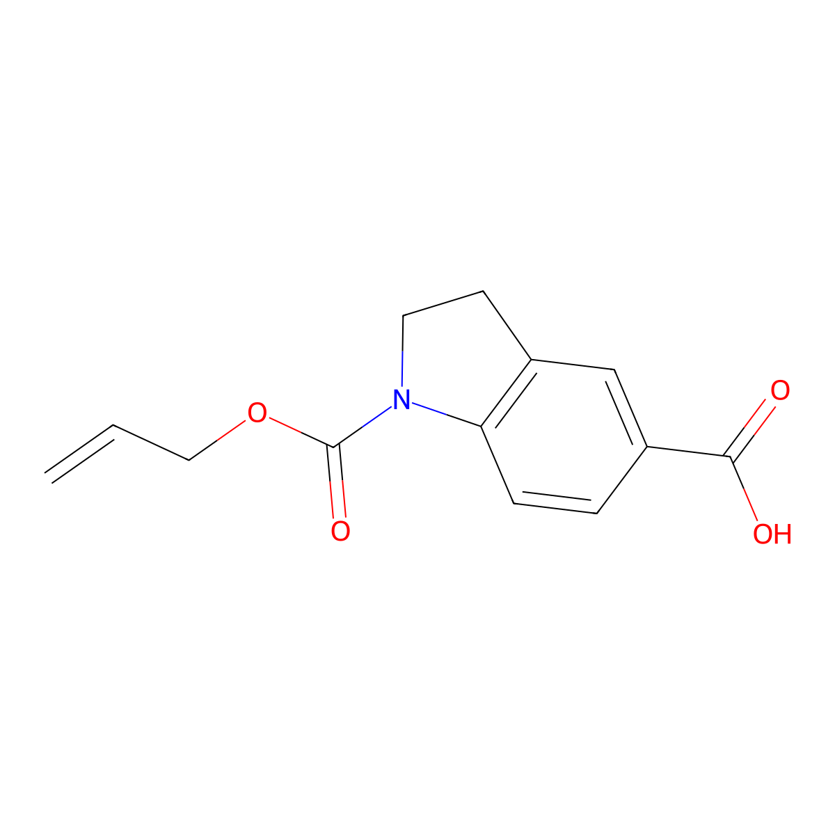 1-[(prop-2-en-1-yloxy)carbonyl]-2,3-dihydro-1H-indole-5-carboxylic acid molecular structure, CAS 1378819-80-7