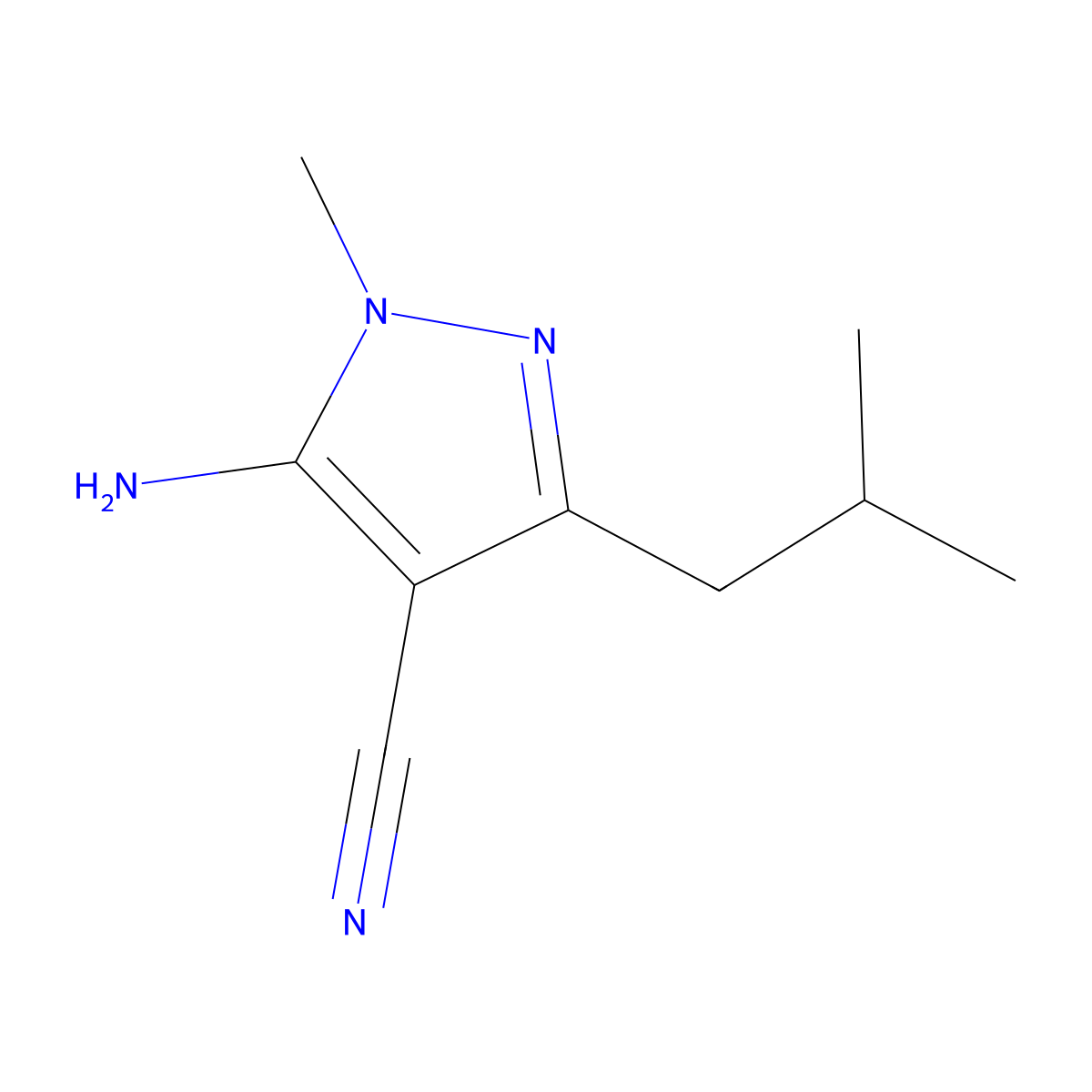 5-Amino-3-isobutyl-1-methyl-1h-pyrazole-4-carbonitrile molecular structure, CAS 1378820-39-3