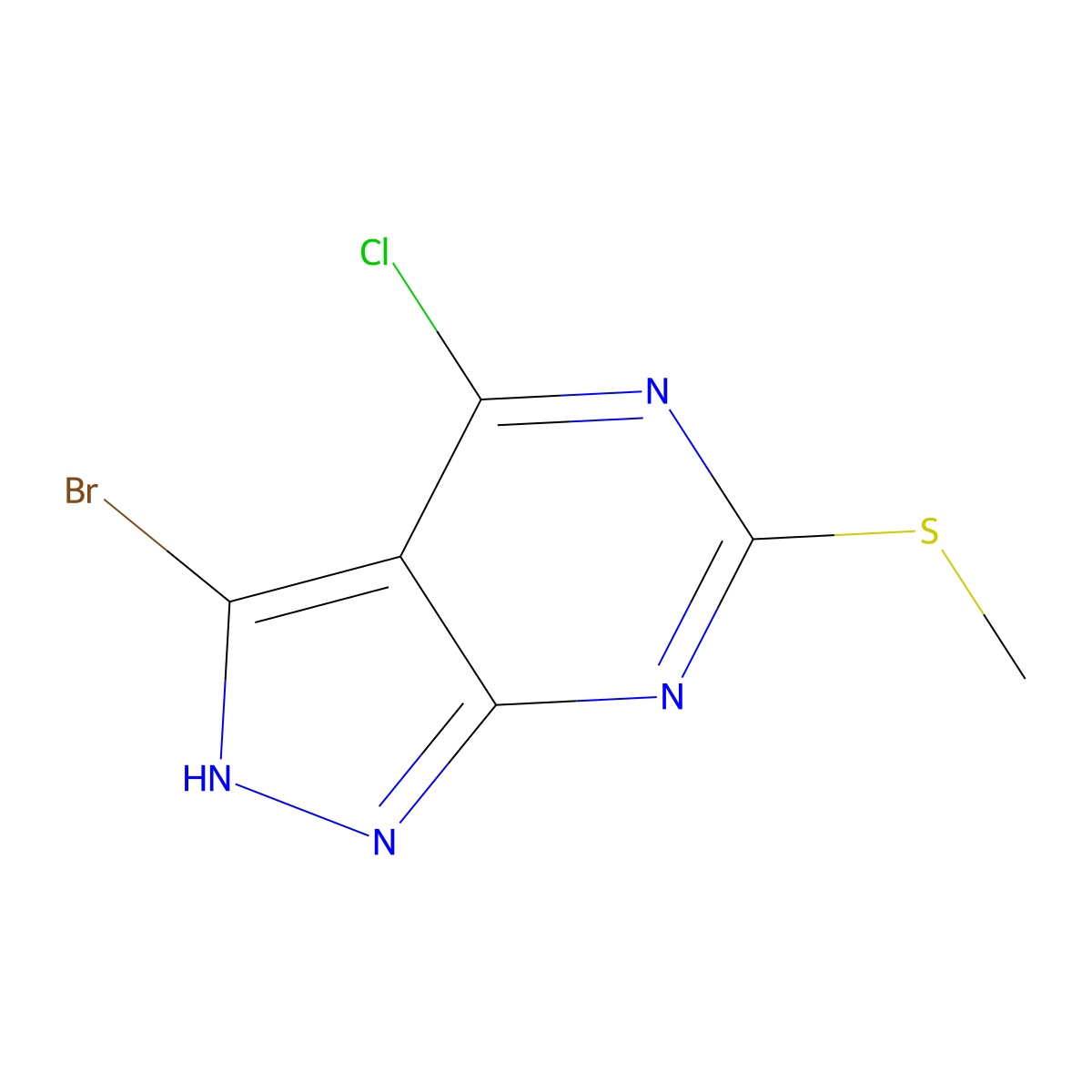3-Bromo-4-chloro-6-(methylthio)-1H-pyrazolo[3,4-d]pyrimidine molecular structure, CAS 1378860-94-6