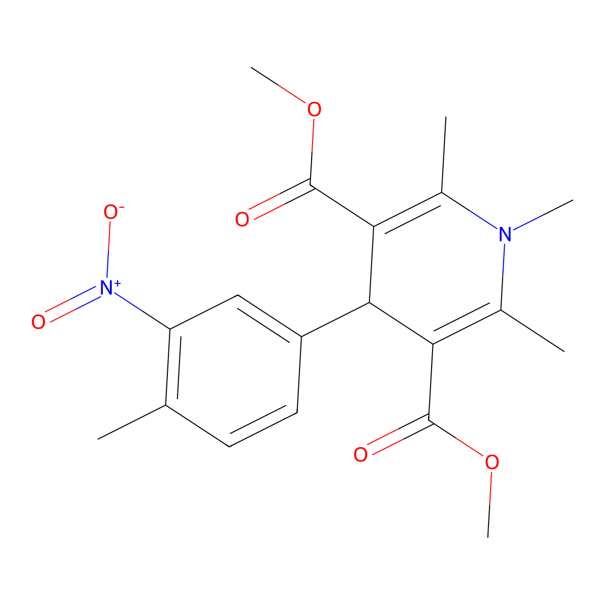 Dimethyl 1,2,6-trimethyl-4-(4-methyl-3-nitrophenyl)-1,4-dihydropyridine-3,5-dicarboxylate molecular structure, CAS 137887-58-2