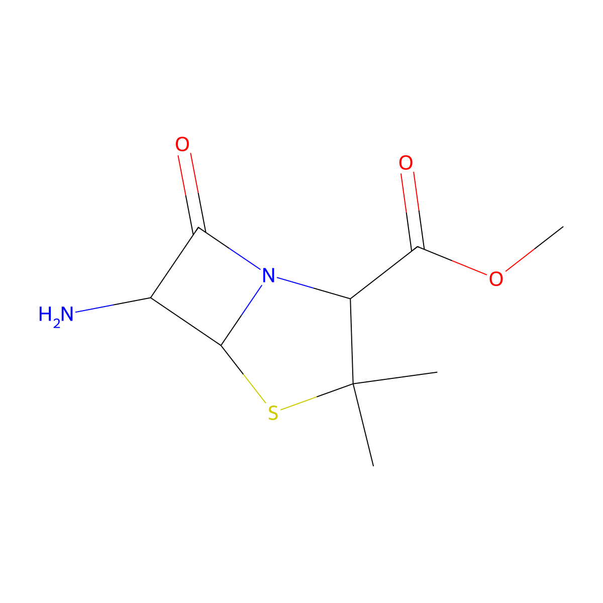 Methyl (2S,5R,6R)-6-amino-3,3-dimethyl-7-oxo-4-thia-1-azabicyclo[3.2.0]heptane-2-carboxylate molecular structure, CAS 13789-47-4