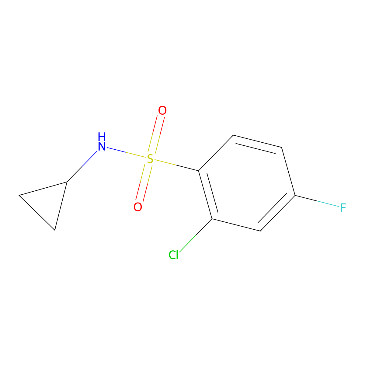 2-chloro-N-cyclopropyl-4-fluorobenzene-1-sulfonamide molecular structure, CAS 1378921-79-9