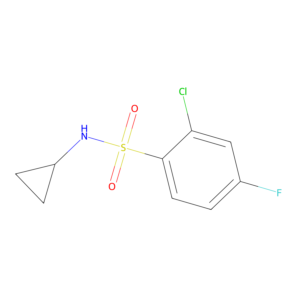 2-chloro-N-cyclopropyl-4-fluorobenzene-1-sulfonamide molecular structure, CAS 1378921-79-9