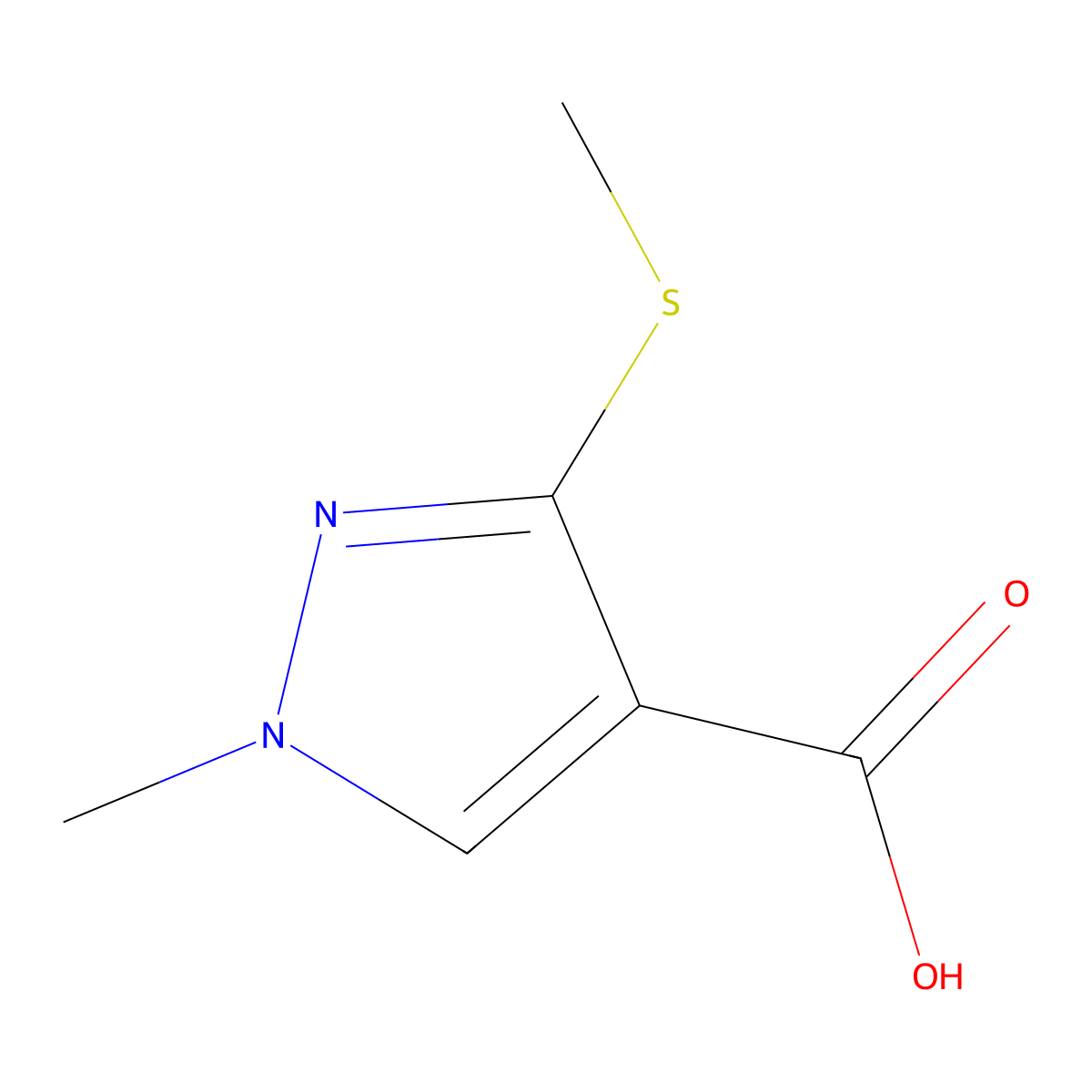 1-methyl-3-(methylsulfanyl)-1H-pyrazole-4-carboxylic acid molecular structure, CAS 1378954-85-8