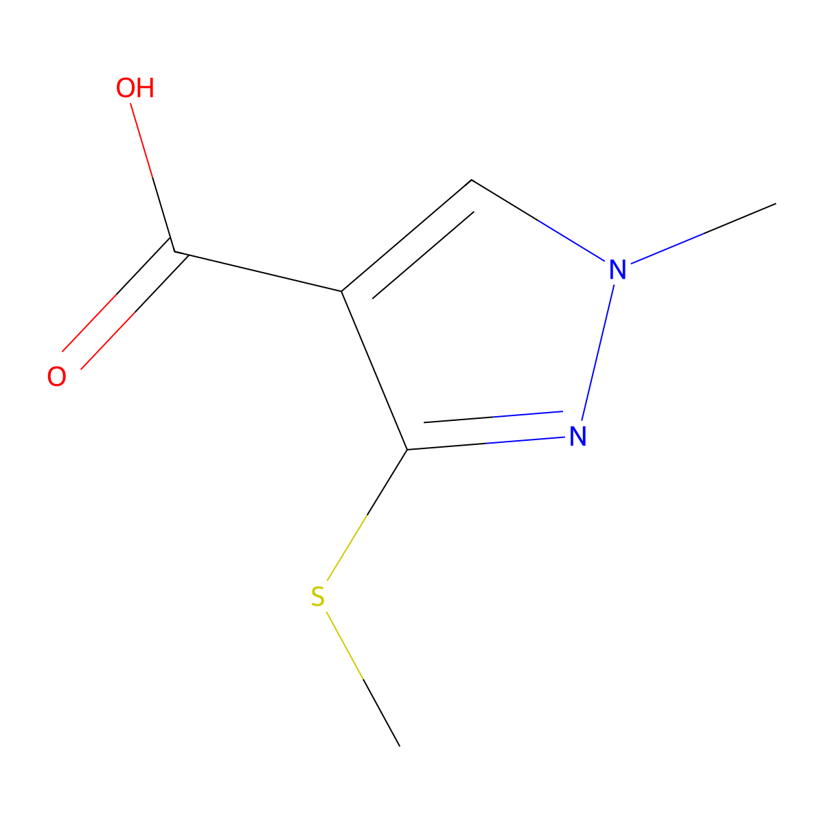 1-methyl-3-(methylsulfanyl)-1H-pyrazole-4-carboxylic acid molecular structure, CAS 1378954-85-8