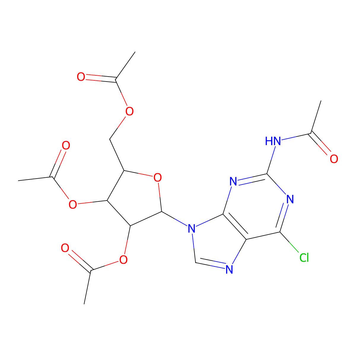 2-Acetamido-6-chloro-9-(2',3',5'-tri-O-acetyl-b-D-ribofuranosyl)purine molecular structure, CAS 137896-02-7