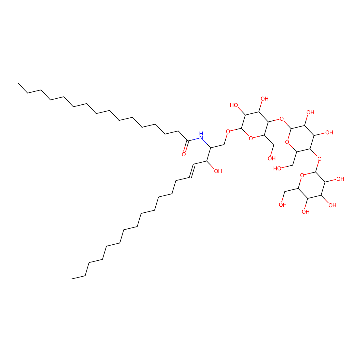 alpha-D-Gal-(1->4)-beta-D-Gal-(1->4)-beta-D-Glc-(1<->1')-Cer(d18:1/16:0) molecular structure, CAS 137896-85-6