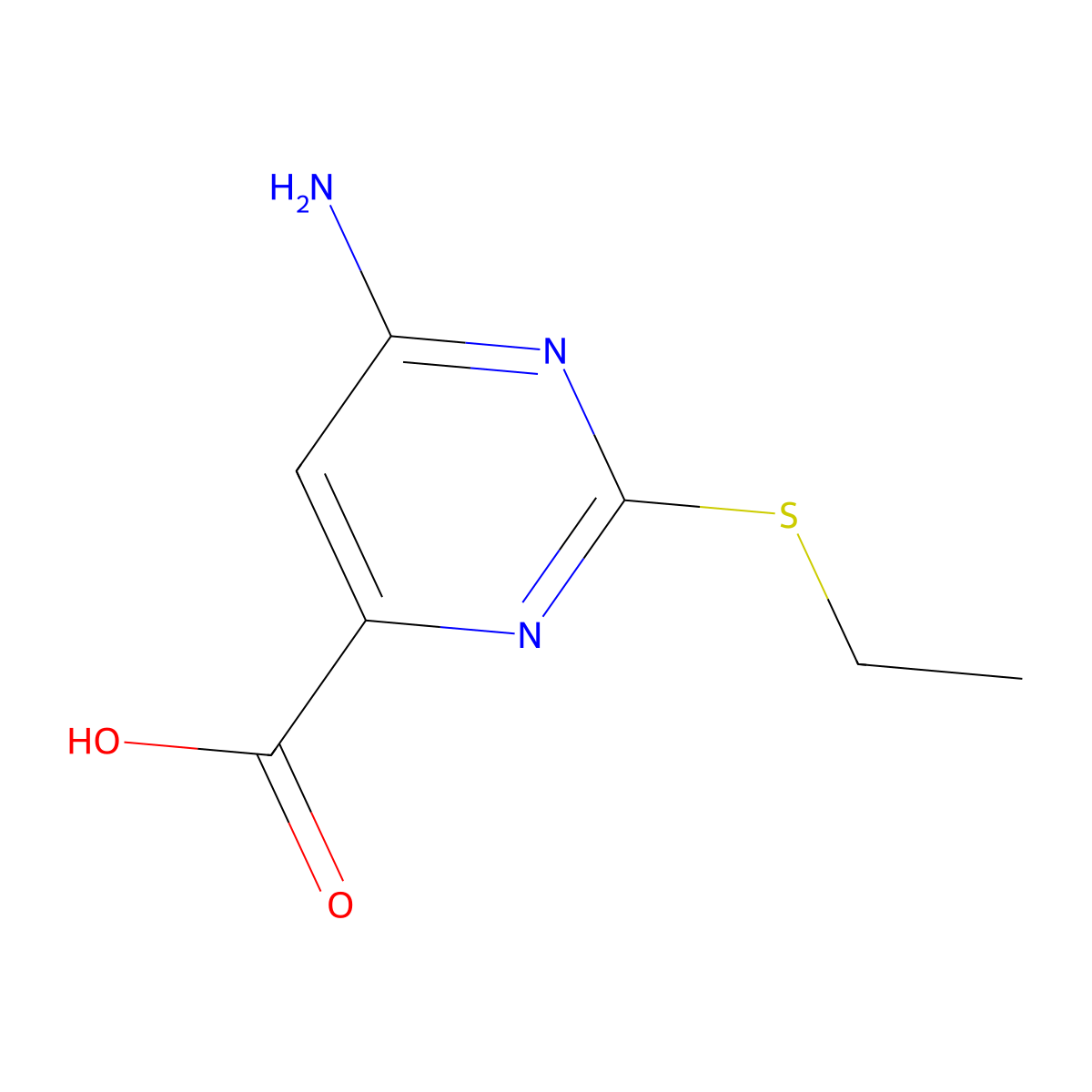 6-Amino-2-(ethylsulfanyl)pyrimidine-4-carboxylic acid molecular structure, CAS 1379105-91-5